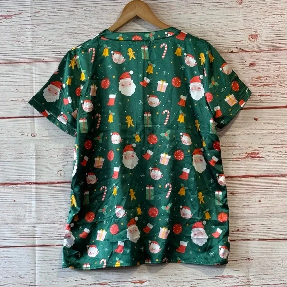 Ekouaer Satin Pajama Set in Green Santa Christmas Print Sz M - Picture 7 of 12